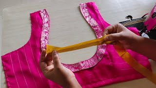 Beautiful Patchwork Blouse Design Cutting And Sching Back Neck Design