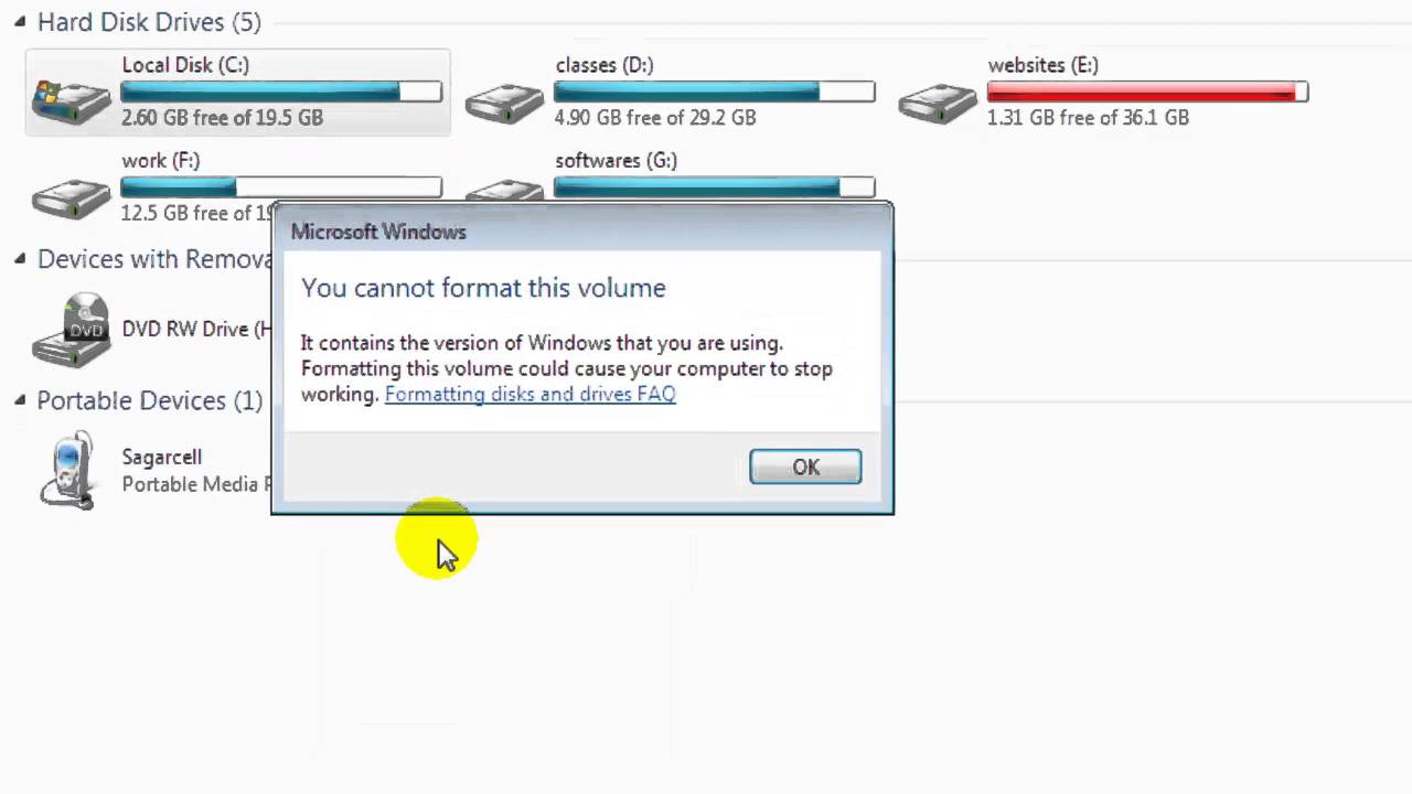 How To Format C Drive In Windows 7 Youtube