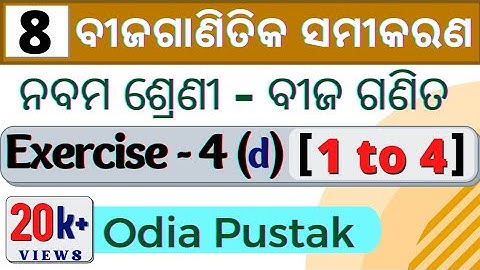 Algebraic Equations Exercise | ବୀଜଗଣିତିକ ସମୀକରଣ | 9th Class Algebra Chapter 4 | 9th Math EXERCISE 4D