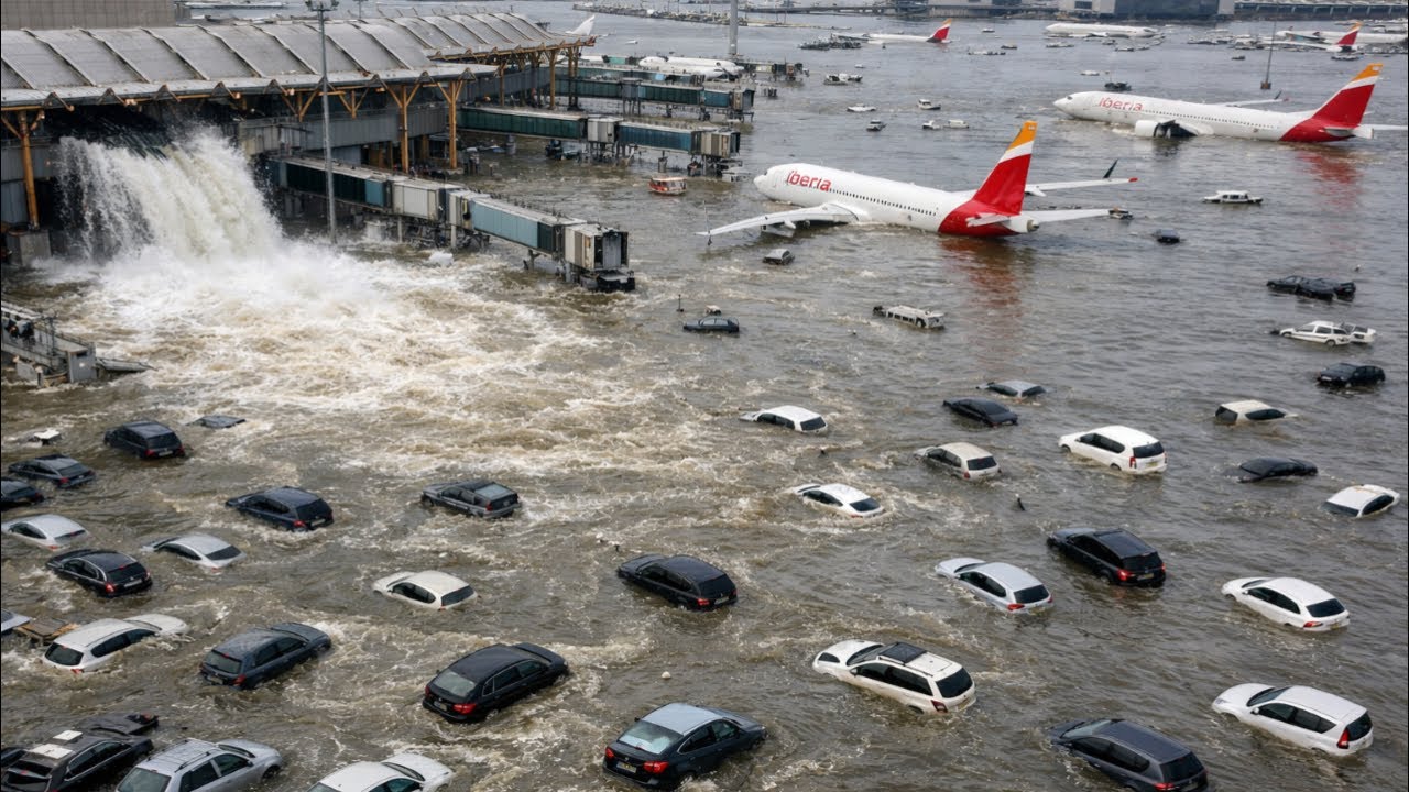 5 минут назад, хаос в Мадриде! Столица Испании затоплена сильным наводнением