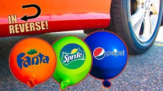 Crushing Crunchy & Soft Things by Car IN REVERSE! - EXPERIMENT Car vs Coca Cola, Fanta Balloons