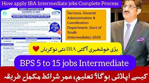 How apply IBA STS BPS 5 to 15 intermediate category jobs - Sindh govt grade 5 to 15 jobs - sjp jobs