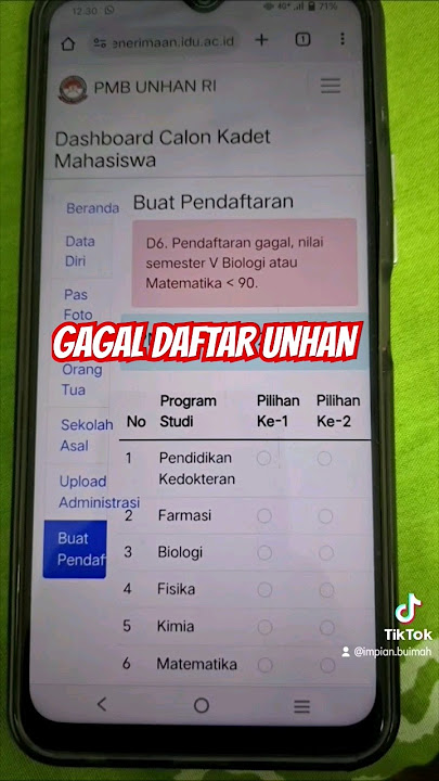 Gagal daftar UNHAN. Sebelum mendaftarkan pastikan syarat umum dan khusus sesuai#kuliah #unhan