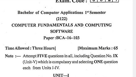 BCA1st sem 2022-23 Computer Fundamental Question Paper || Punjab university