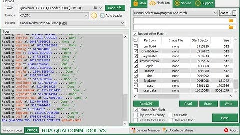 RDA Tool Qualcomm Test Read Info And Read Partition