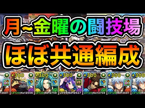 【パズドラ】ほぼ共通編成！スクロールなどを集めよう！月~金曜の闘技場！月~金曜日の決戦！ほぼずらし！安定周回！