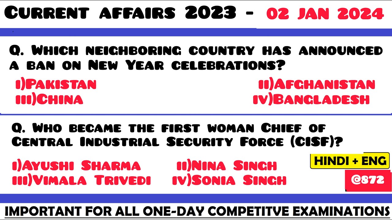 01 Jan 2024 Current Affairs Questions | Daily Current Affairs | Current ...