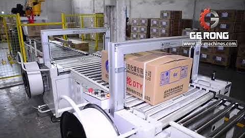 Automatic box tape sealing PP strapping machine with robot hand palletizing machine