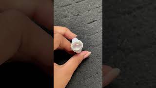 Icy White Jadeite Cabochon Ring with Diamond Halo Setting