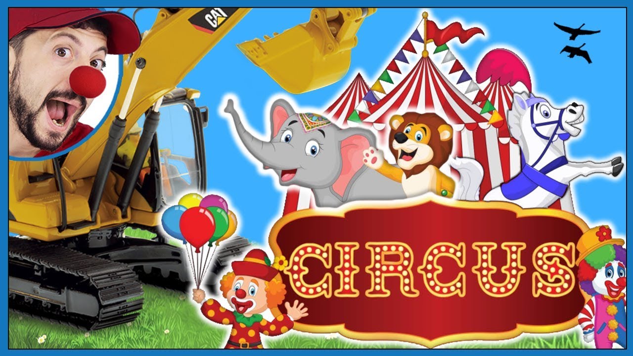 Clown Bob & Circus with Construction vehicles Excavator Bulldozer Dump Truck Loader