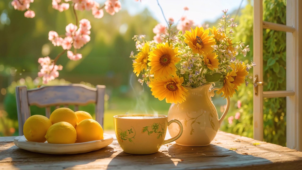 Spring Morning Coffee 🌻 Soft Piano Melodies with Warm Light and Peaceful to Start Your Day