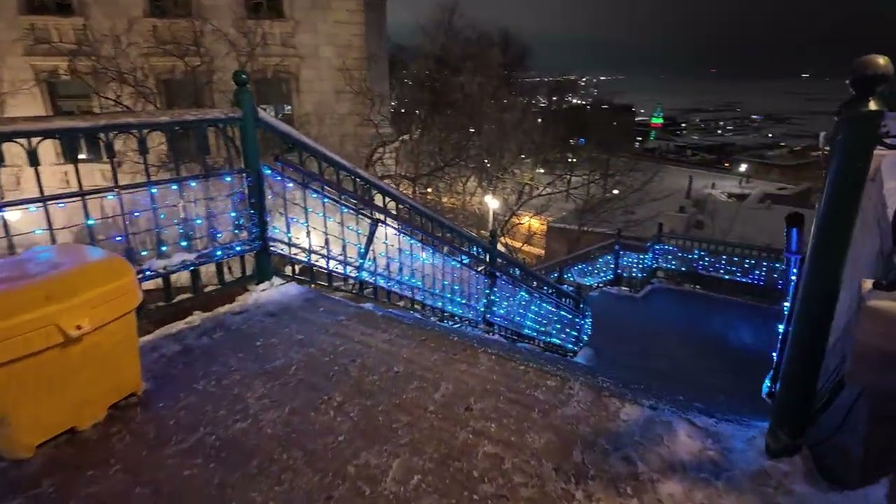 Quebec City Winter Night Walk 4K | Château Frontenac Upper to Lower Town POV