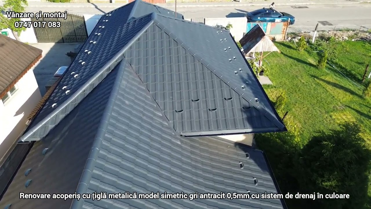 Acoperiș renovat cu țiglă metalică model HELLENIC gri antracit mat 7016 0,5mm #antigrindina