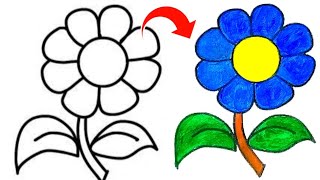 How to draw a Flower Drawing || Flower Drawing easy step by step drawing for beginners in easy way