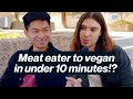 Student shocks vegan at the end of campus debate!