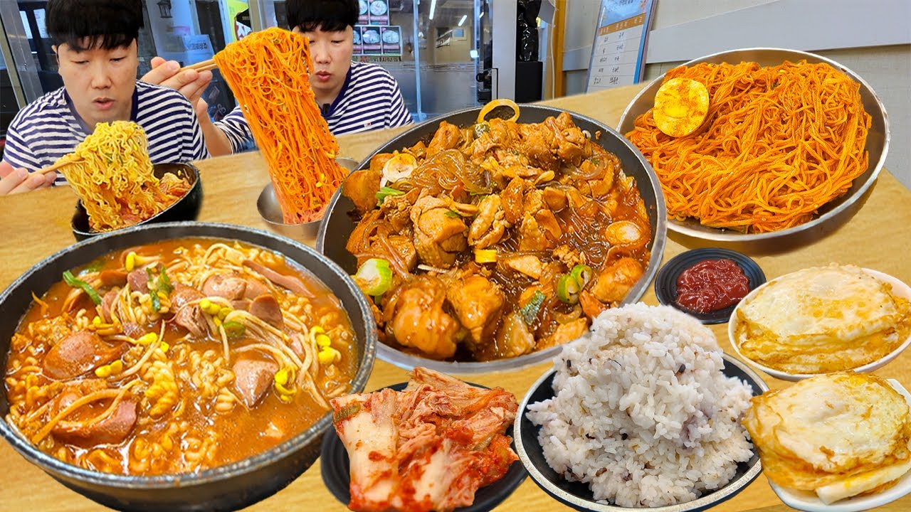 부대찌개 닭볶음탕 7천원.. 밥 무한공짜 고봉밥.. 달걀후라이 10개 비빔국수..