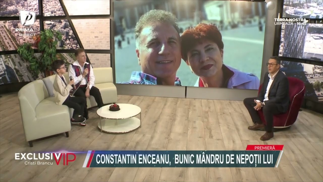 Constantin Enceanu, sărbătorit în direct. Apariție rară alături de nepotul său