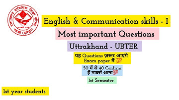 English & Communication Skill–I Most Repeated Questions UBTER | Polytechnic Uttarakhand