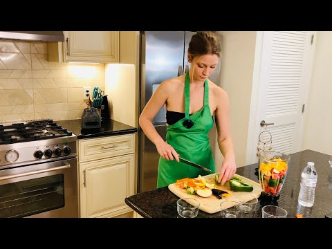 (ASMR) Making a Green Smoothie For You 🔪 🍅🍓🍌 Chopping, Slicing, Cutting Noises