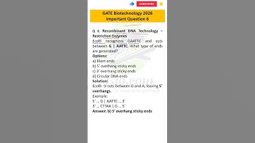 GATE 2026 Biotechnology Important Question 06 | Biodotcom | #gate2026 #gatebiotechnology