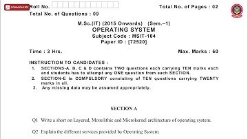 MSC IT 1ST SEM OPERATING SYSTEM DEC 2018 | PTU