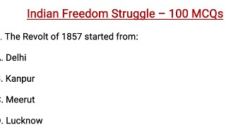 100 Mcqs On Freedom Struggle Movement For Jkssb Junior Assistant Exam  Indian Freedom Struggle Mcq