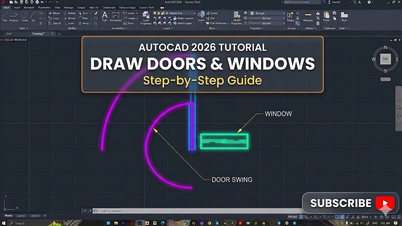 Windowsデスクトップ MC5 Autocad2026 Office2024 How to Draw Doors & Windows in AutoCAD 2026 (Step-by-Step Tutorial