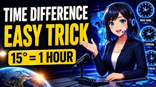 Time Difference Easy Trick 🌍 | 15° = 1 Hour Explained”
