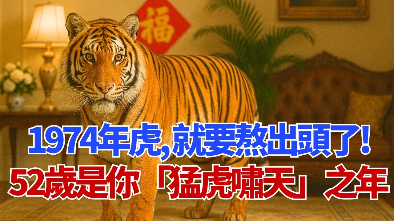 1974年屬虎人」，恭喜你熬出頭了！52歲是你「猛虎嘯天」之年，『1道