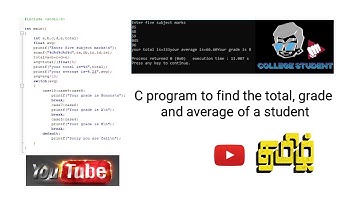 How to find the total, grade and average of a student using switch case in C program