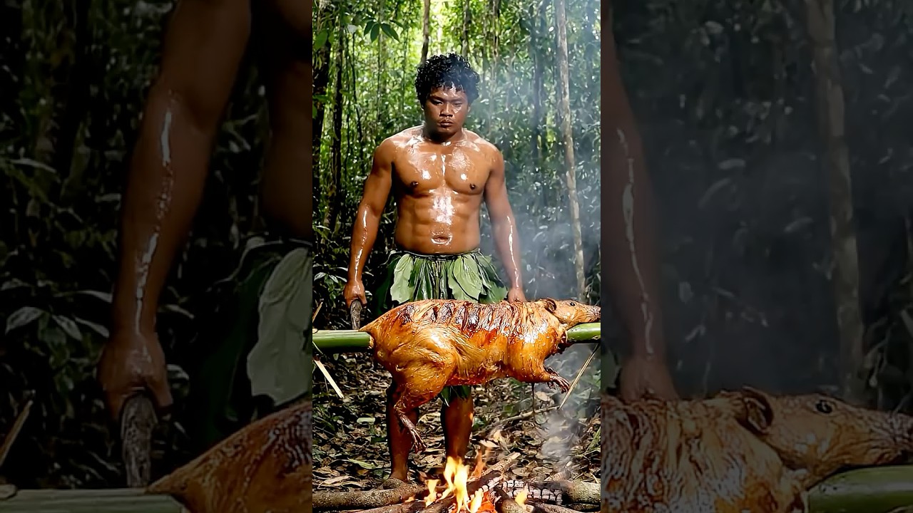 Tribal Man Roasts a GIANT BAMBOO RAT | Giant Roast Tribe