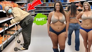 Old Fat Man Farts On Women Of Walmart!! (Oh The Fart Terror)