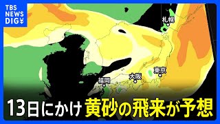 【黄砂】あす13日にかけ広い範囲で黄砂の飛来が予想　北日本ほど濃度の高い黄砂が飛来する見込み ｜TBS NEWS DIG