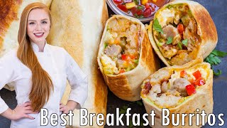 The BEST Breakfast Burritos Recipe!! Loaded with Potato, BACON, Sausage, CHEESE & More!!