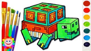 How to draw Minecraft Animals Turtle Pixel Art for Kids