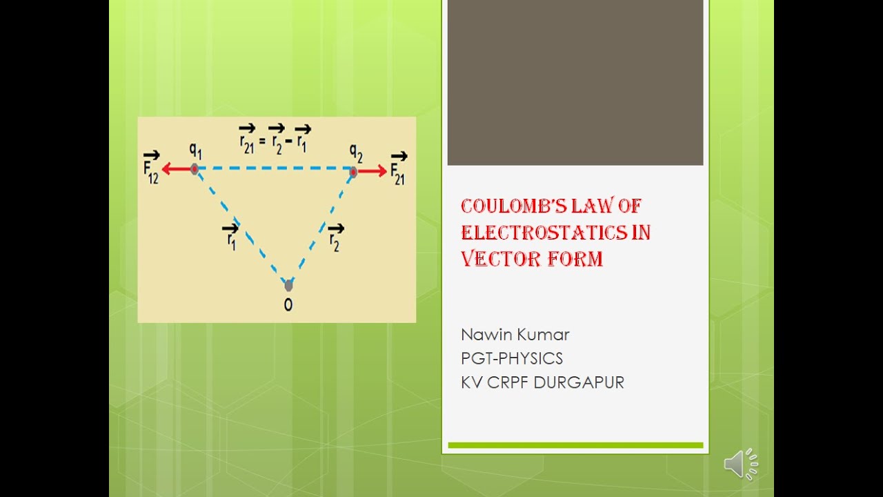 COULOMB’S LAW OF ELECTROSTATICS in vector form - YouTube
