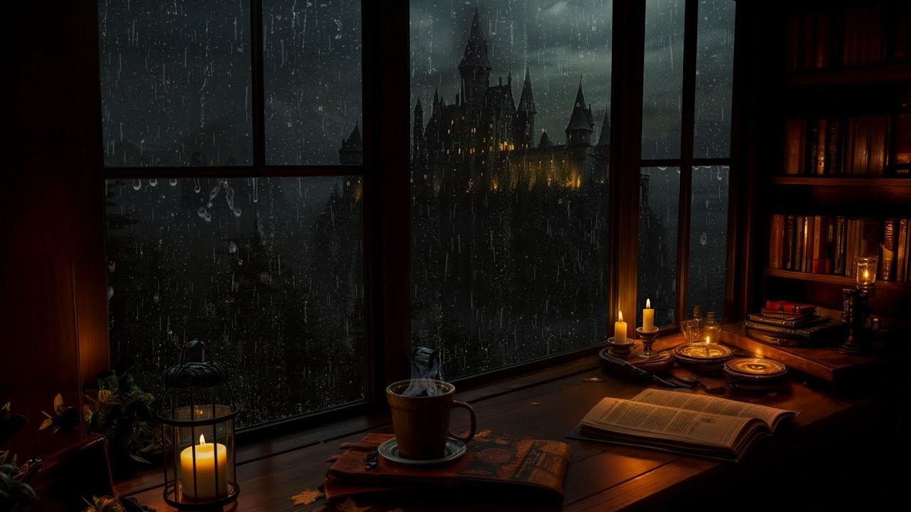 Warm Spring Rain on Window | Relaxing Castle & Thunderstorm Sounds | Deep Sleep,Study,and Relaxation