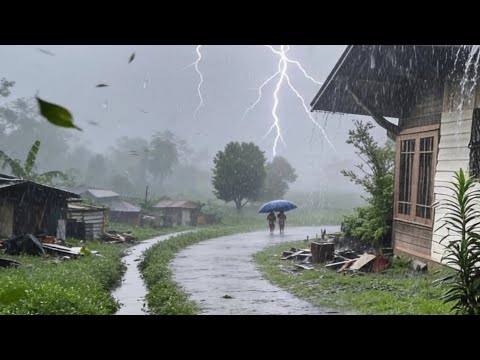 Walking in the rain in the natural countryside || a soothing atmosphere