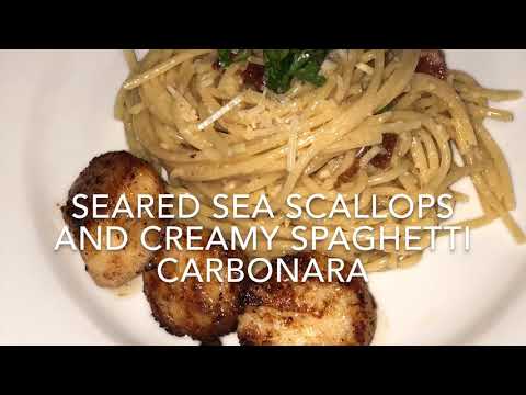Seared Sea Scallops and Creamy Spaghetti Carbonara