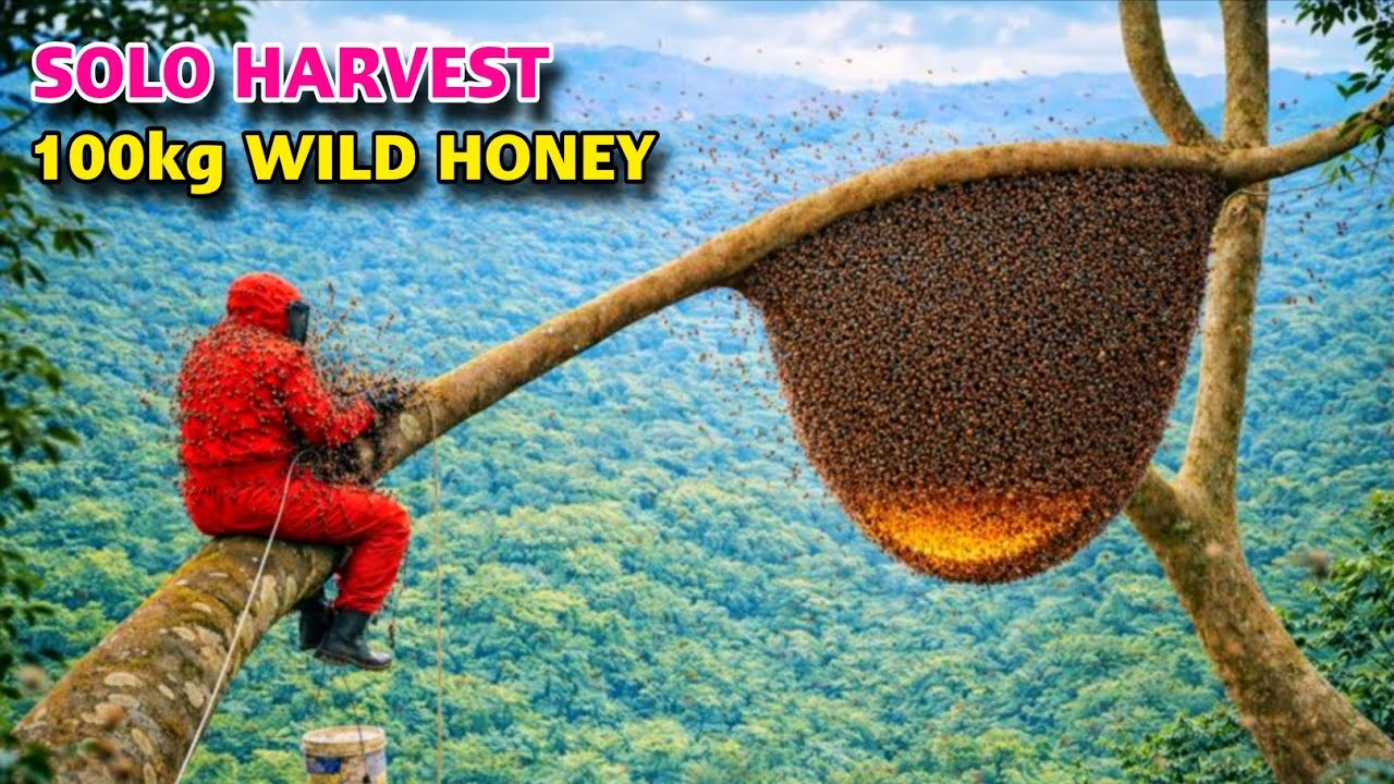 Solo Harvesting 100KG Wild Jungle Honey Journey | Attacked by Over 20,000 Bees | Episode 2