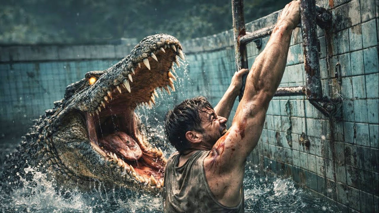 He Accidentally Falls Into an Empty Pool… Then Realizes a GIANT Crocodile Is Inside