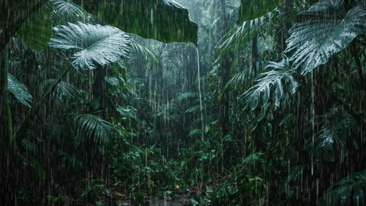 LLUVIA INTENSA EN LA SELVA 🌧️🌩️ TRUENOS DISTANTES PARA DORMIR, RELAJARSE Y DESCANSAR