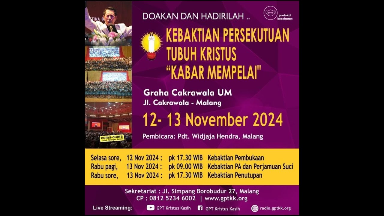 Ibadah Persekutuan I - Malang  | Pdt. Widjaja Hendra | Selasa, 12 November 2024