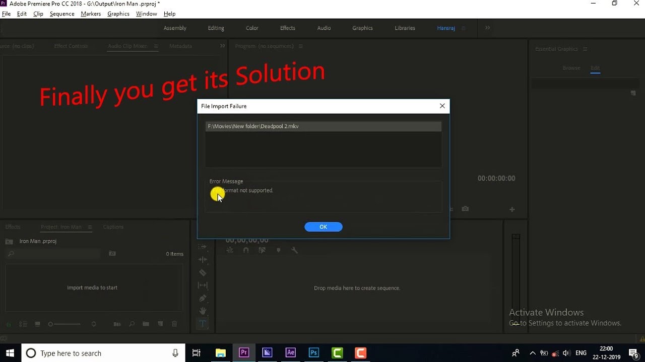 File format not supported problem in premiere pro 