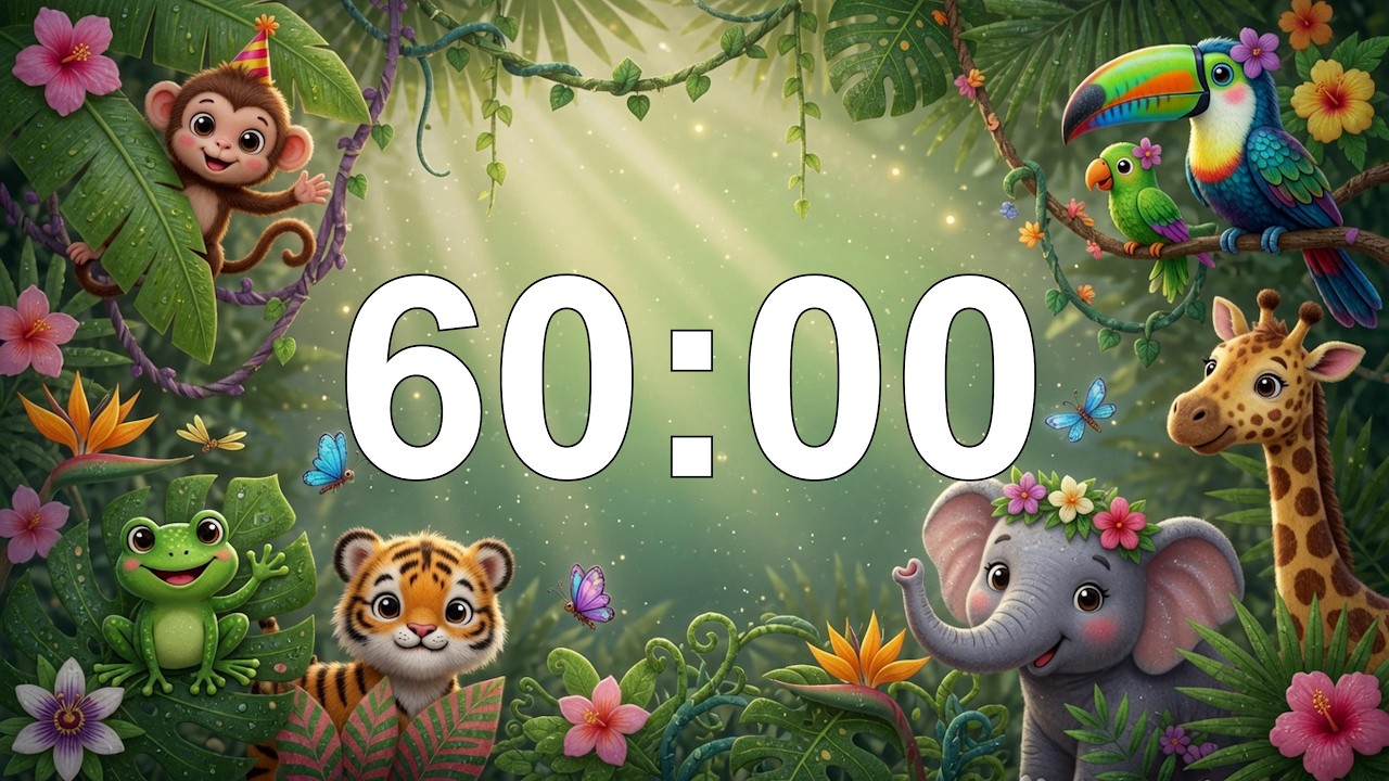 60 Minute Countdown Timer With Alarm | Cartoon Animal Theme - YouTube