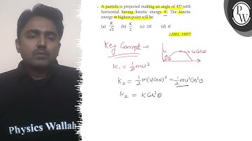 - A particle is projected making an angle of 45^∘ with horizontal having kinetic energy K. The ki...