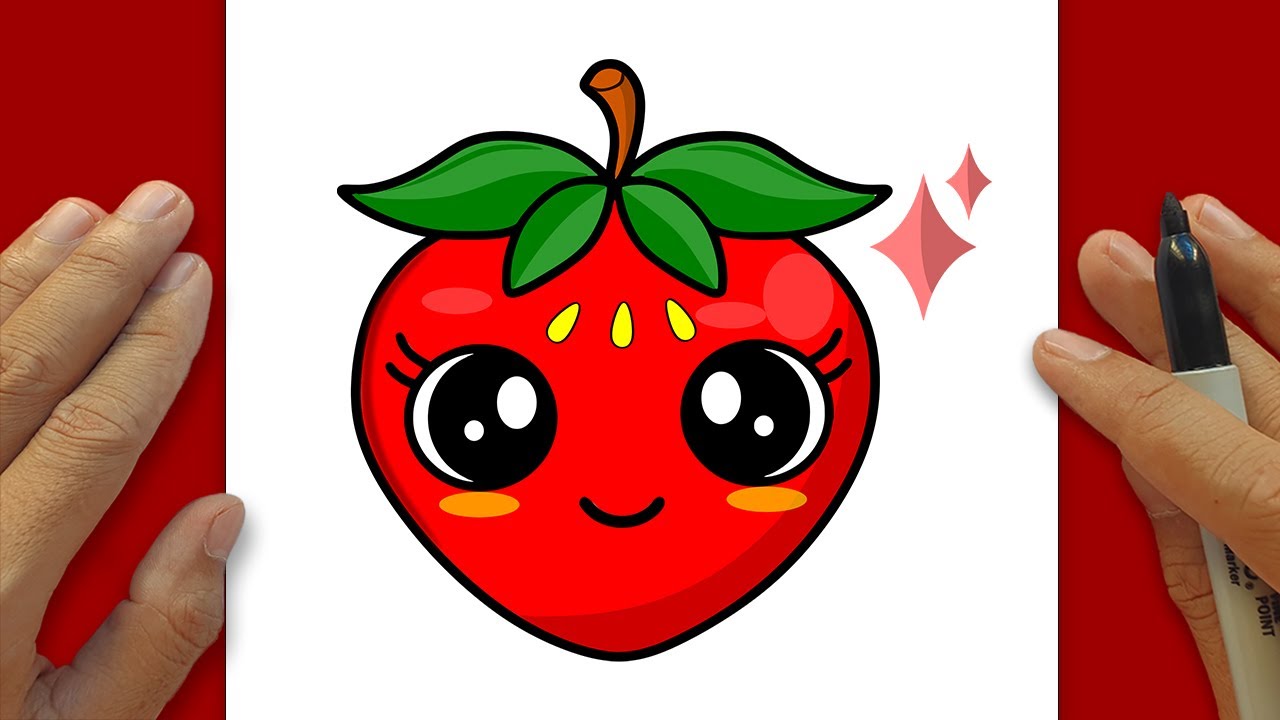 How to DRAW A STRAWBERRY Step By Step 🍓– Simple Line Art | Kawaii STRAWBERRY Drawing
