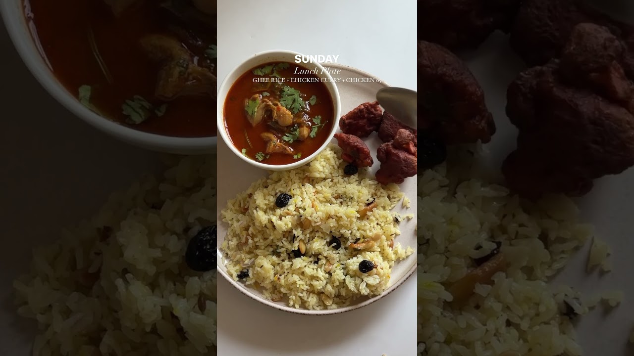 Would you try this combo of Ghee rice, Chicken Curry and Chicken 65? 🍗✨ | 