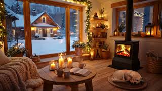 Cozy Winter Cabin Ambience🎄Jazz Christmas Song 90s & crackling fireplace for Sleep & Relax