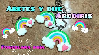 Cómo hacer aretes y dije de arcoiris 🌈 /pasta flexible/porcelana fría/pasta francesa